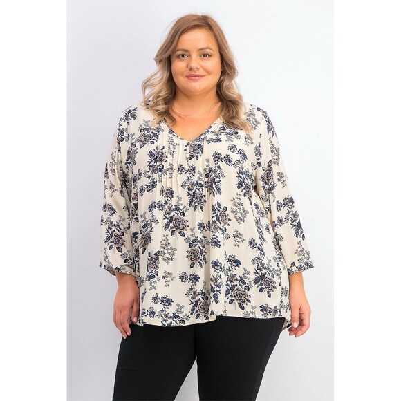 NWT Fun2Fun Women's Plus Size 2X Maley‎ Pleated Floral Blouse Top Stitch Fix - Picture 1 of 13